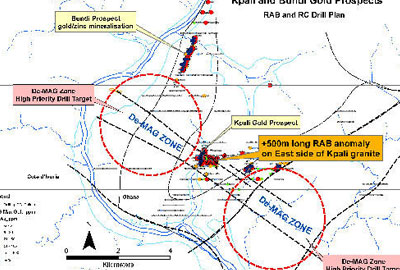 Prospect locations and RAB drilling